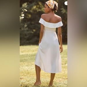 By Anthropologie Off-The-Shoulder Button Midi Dress